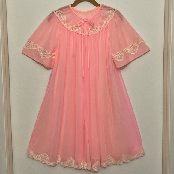 Jenelle of California Small/Med? Fly Away Robe Negligee Vintage Pink/Yellow RARE - Picture 1 of 10